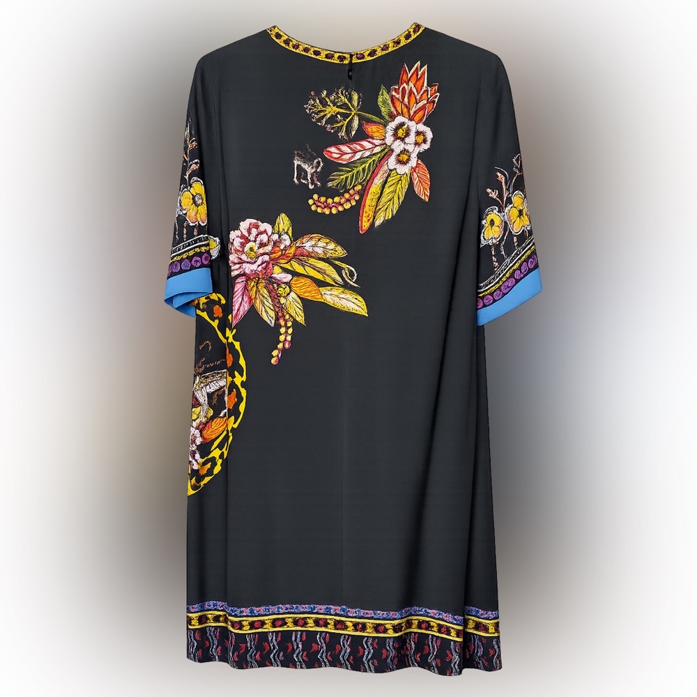 Etro 44 Black Multi Floral Printed Short Sleeved Crepe Dress - Picture 3 of 3